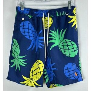 Polo Ralph Lauren Pineapple Print Swim Trunks Small Blue Tropical Board Shorts